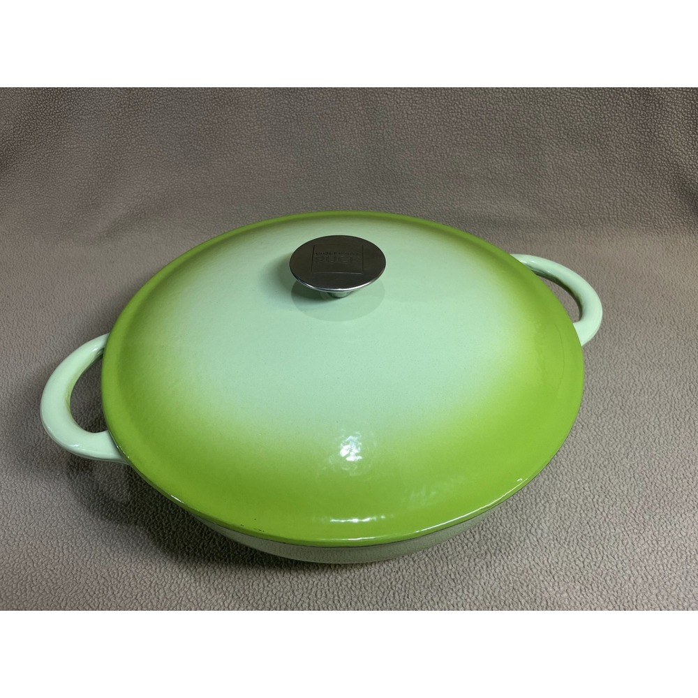 Wolfgang Puck Enamel‎ Cast Iron Dutch Oven Pot Green Gradient Lid Heavy Duty